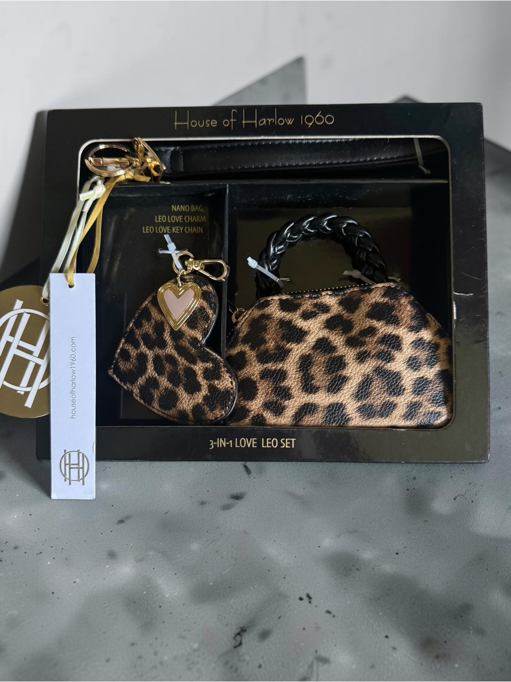 House of Harlow 1960 Leopard Print Mini Bag & Keychain Set - NIB